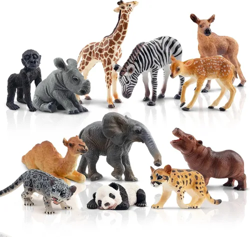 Miniatura 9 de Toymany 12 figuras de animales del bosque, figuras realistas de animales del bosque, juguetes incluyen elefante, león de montaña, jirafa y cachorros