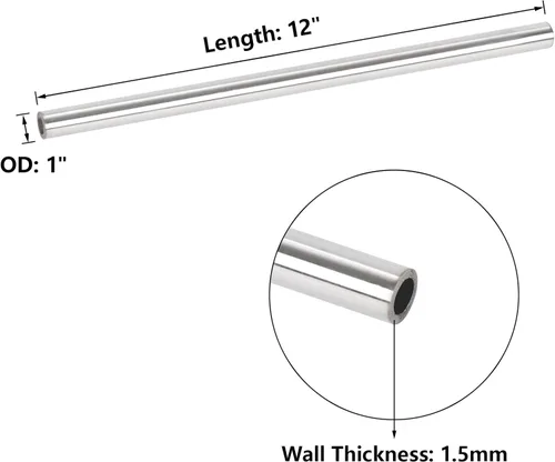 Miniatura 2 de A-KARCK 1" DE 304 Tubo de Acero Inoxidable, Tubería de Acero Redonda y Recta de 12" de Largo, Espesor de Pared de 1.5mm, 2 Piezas