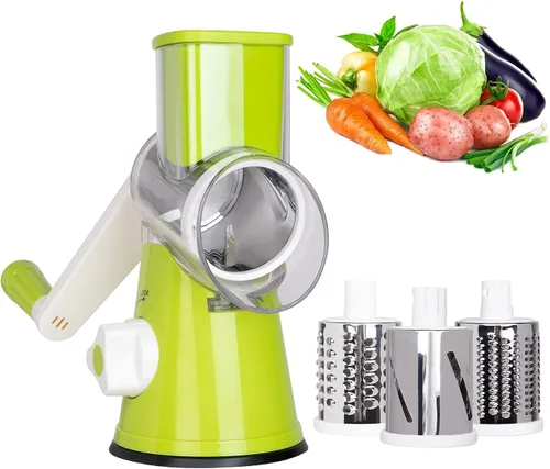 Miniatura 4 de Rallador de queso giratorio X Home para cocina, triturador con 3 cuchillas intercambiables, rallador giratorio con asa y base de succión fuerte
