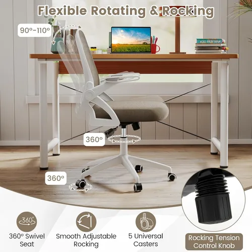 Miniatura 6 de COSTWAY Silla de oficina, cómoda silla giratoria de escritorio con altura ajustable y reposabrazos abatibles, sillas ergonómicas de malla para Gris