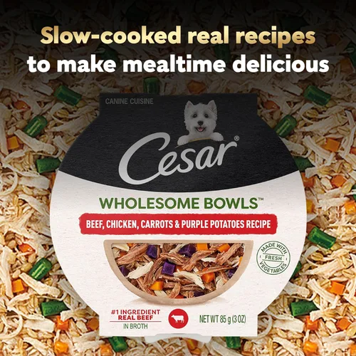 Miniatura 6 de Cesar Wholesome Bowls - Comida húmeda para perros adultos, carne de res, pollo, patatas moradas y zanahorias, comida húmeda para perros, 3 oz. por