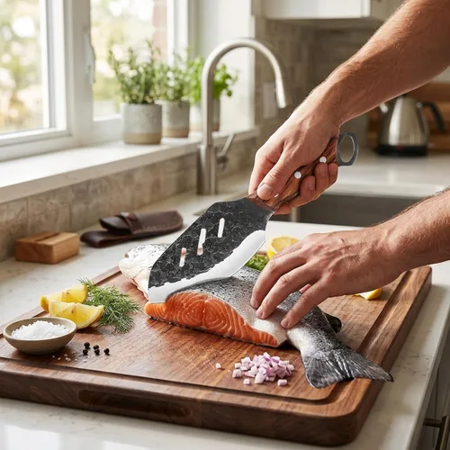 Miniatura 6 de KOFERY Cuchillo de carnicero serbio forjado a mano con espiga completa martillado de acero 4Cr13MoV para cocina, campamento y barbacoa Cuchillo