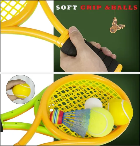 Miniatura 3 de Raquetas de tenis para niños con bolsa de transporte, pelotas de entrenamiento suaves y pájaros de bádminton, juego de regalo de raquetas de tenis