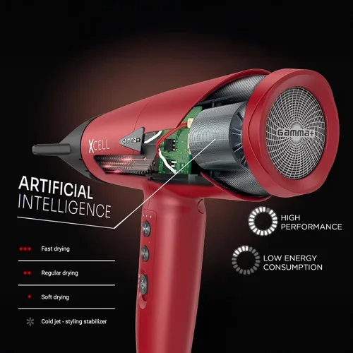 Miniatura 3 de GAMMA+ XCell Professional Ultra-Lightweight Hair Dryer Digital Motor Ionic Technology Whisper Quiet 12 Heat/Speeds Rojo mate