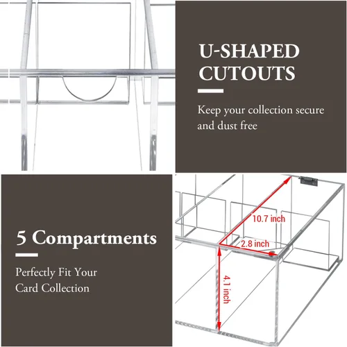 Miniatura 4 de MyGift Caja de almacenamiento de tarjetas coleccionables de 5 compartimentos, funda protectora de acrílico transparente de alta calidad