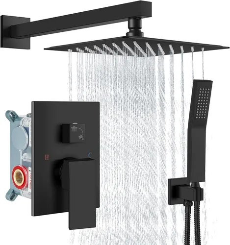 Miniatura 22 de Aolemi Sistema de ducha tipo lluvia de 12 pulgadas, cabezal de ducha cepillado Nikcel Combo Set con ducha de mano válvula de montaje en pared grifo