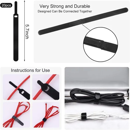 Miniatura 5 de Kit de organización de cables de 137 piezas, 4 fundas para cables, 100 bridas para cables, 10 clips para cables, 15 bridas adhesivas de pared, 10