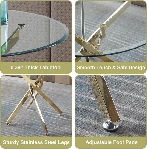 Miniatura 5 de Mesa de comedor redonda de vidrio de 36 pulgadas para 4 personas, mesa de cocina de vidrio circular pequeño con parte superior templada transparente