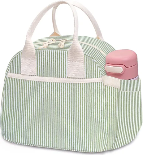 Miniatura 7 de Carry bloom Lonchera para mujer, lonchera aislada, bonita lonchera de pana reutilizable para el trabajo (1 rayas blancas y negras)