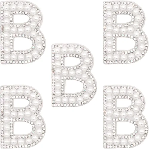 Miniatura 8 de Parche de letras A-Z para planchar con diamantes de imitación brillantes de perlas del alfabeto inglés, parche de costura para vestido de novia