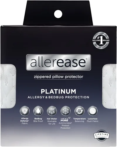 AllerEase Protector de almohada de defensa contra alergias de partículas de platino, con equilibrio de temperatura, lujoso tejido mullido, lavable a