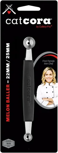 Miniatura 9 de Cat Cora Melon Baller, profesional 18/8 acero inoxidable doble cuchillas 10/0.591 in para bolas de melón y adornos, mango ergonómico de agarre suave
