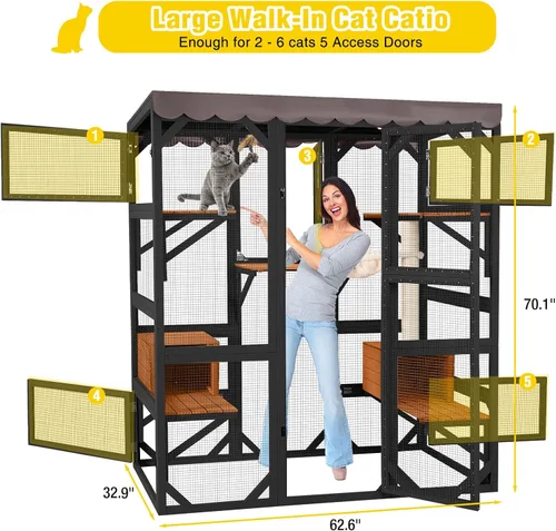 Miniatura 6 de Aivituvin Catio - Casa para gatos con ventana grande para gatos al aire libre, jaula para gatos con poste rascador para gatos, techo de lona, 7
