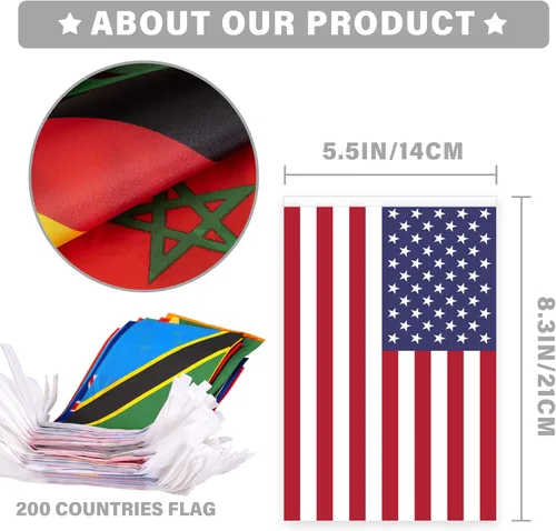 Miniatura 3 de Bandera de cuerda de 200 países, bandera internacional de 184 pies, decoración de bandera mundial para fiesta de la Copa del Mundo, escuela, eventos