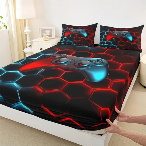 Miniatura 12 de Juego de ropa de cama de béisbol 3D, tamaño individual, juego de cama para niñas, adolescentes, decoración de dormitorio, sábana bajera geométrica
