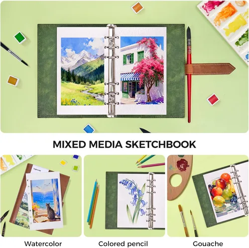 Miniatura 3 de Lightwish Cuaderno de bocetos de acuarela, 100% algodón, prensa en frío de 10.58 oz/m², 6.69 x 3.94 pulgadas, 20 hojas, encuadernado en carpeta