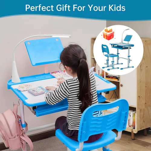 Miniatura 3 de SMAGREHO Juego de escritorio y silla para niños, mesas de escritura de estudio escolar para niños con altura ajustable con escritorio inclinable