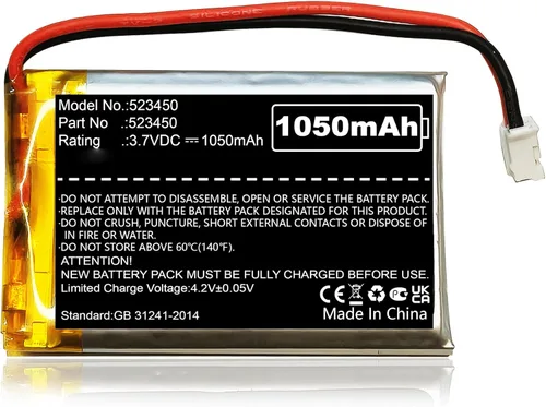 Nzzz Batería de polímero de litio 1050mAh 3.7V 523450 con 2 cables PH2.0.000 in conector 523450 batería recargable resistente a altas temperaturas