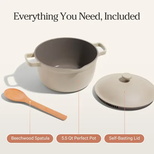 Miniatura 8 de Our Place Perfect Pot Olla de cerámica de 5.5 cuartos de galón con tapa y espátula Utensilios de cocina patentados 8 en 1, antiadherentes, sin