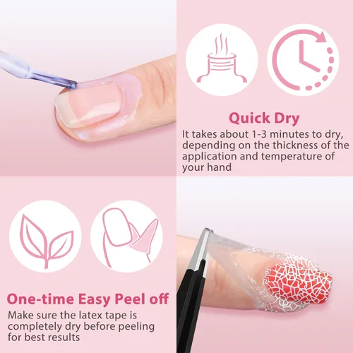 Miniatura 3 de DRMODE Látex líquido para uñas, cinta de látex para uñas, barrera de esmalte de uñas de secado rápido, protector de cutículas de uñas para estampado