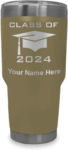 Miniatura 24 de LaserGram Vaso aislado al vacío de 20 onzas, grado de tapa clase de 2024, 2025, 2026, 2027, 2028, grabado personalizado incluido (negro)