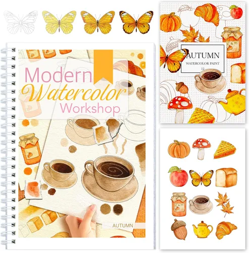 Miniatura 11 de Libro de trabajo de acuarela paso a paso – 12 páginas para colorear de acuarela – 100% algodón 300 gsm/140 lb papel de acuarela – Regalo