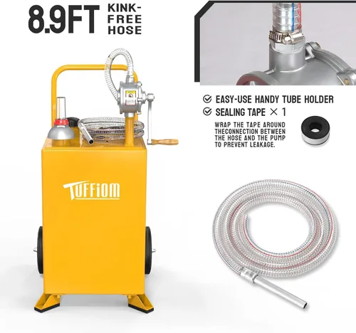Miniatura 3 de TUFFIOM Carrito de combustible de 20 galones con ruedas y bomba de sifón manual, tanque de almacenamiento de transferencia de combustible diésel