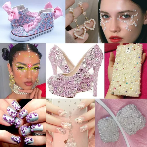 Miniatura 2 de Perlas planas y diamantes de imitación de 2.12 oz, 2200 unidades de diamantes de imitación de resina de color AB de tamaño mixto de 3 a 0.394 in