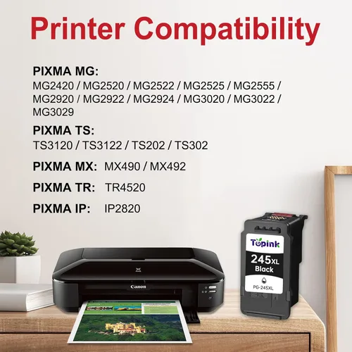 Miniatura 2 de Topink 245XL - Cartucho de tinta negro para impresora Canon 245 negro XL PG-245 PG 243 PG-243 compatible con Cannon Pixma MX490 MX492 MG2522 TS3100