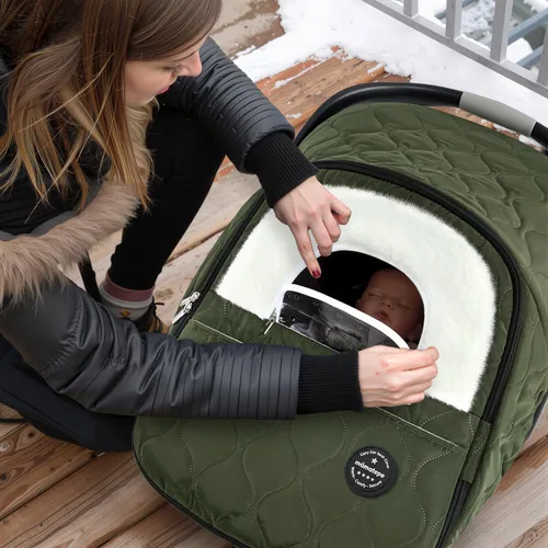 Miniatura 5 de Funda de asiento de automóvil para bebé, impermeable, resistente al viento, cálida funda de asiento de automóvil de invierno para asientos de Verde