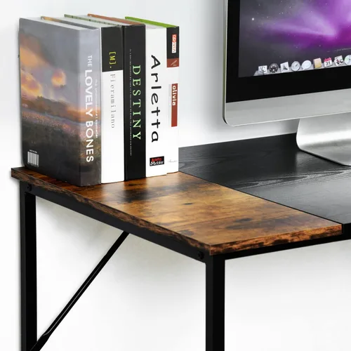 Miniatura 9 de FurnitureR Escritorio para computadora con estantes para espacios pequeños, escritorio simple para oficina en casa, escritorio de estudio, Marrón