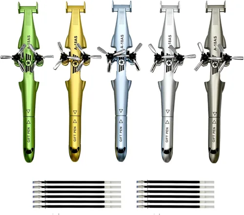5 bolígrafos novedosos con forma de avión, bolígrafo de gel para helicóptero, bolígrafo inspirador de aviador con 12 recambios para oficina, fiesta,