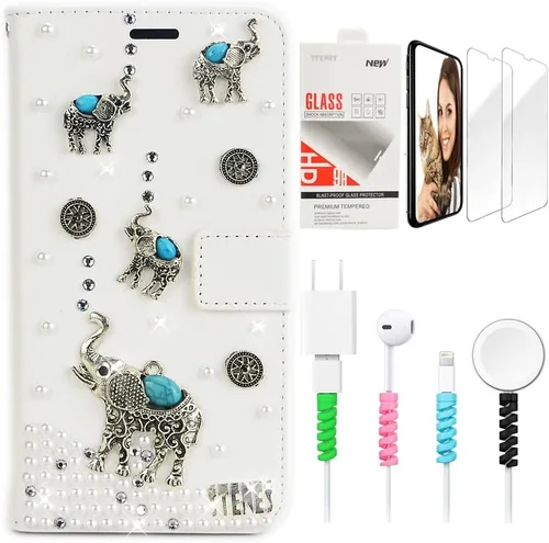 Miniatura 12 de Bling Wallet - Funda de cuero compatible con Google Pixel 6a, elegante, hecha a mano en 3D, con libélula y purpurina para bicicleta, con protector