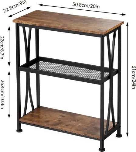 Miniatura 3 de Mesa auxiliar estrecha, mesa auxiliar de 3 niveles con estantes de almacenamiento, mesa de pasillo pequeña, mesa de acento industrial con marco