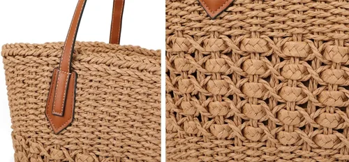 Miniatura 6 de Bolso de hombro de paja para mujer, grande, tejido de ratán, bolso de viaje de verano, playa, bolso hecho a mano con asa superior