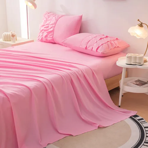 Miniatura 4 de Juego de edredón rosa individual, ropa de cama de 5 piezas en una bolsa individual para niñas adolescentes, juego de ropa de cama con volantes rosas