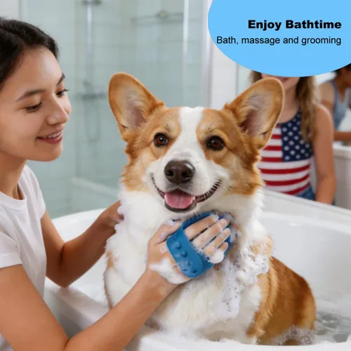 Miniatura 5 de 3 piezas de suministros de baño para perros, guantes de lavado para perros y cepillo de champú para mascotas, guante de lavado con 3000 cerdas Azul