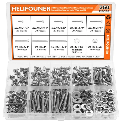 Miniatura 11 de HELIFOUNER 65 piezas de 5 tamaños de acero inoxidable 304 1/4-20 x 3/8 pulgadas 1/2 pulgadas 5/8 pulgadas 3/4 pulgadas 1 pulgada UNC cabeza de botón