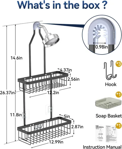 Miniatura 2 de YASONIC Organizador de Ducha Colgante, Organizador de Ducha Antióxido Colgante, Estantes de Ducha de Aluminio para Interior de Ducha con Ganchos