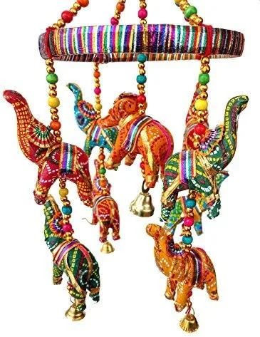 Miniatura 5 de Rastogi Handicrafts Elefante hecho a mano techo de pared colgante ornamento decorativo Navidad Diwali fiesta boda colgante decorativo