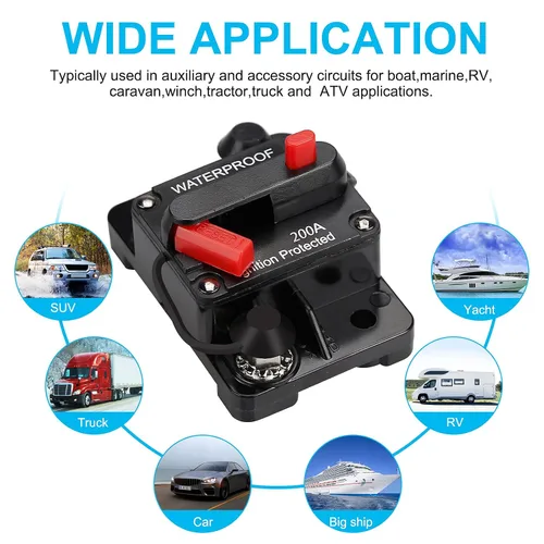 Miniatura 7 de Generic Disyuntor impermeable de 200 amperios, con reinicio manual, 12 V-48 V CC, 30A-300 A, para motores de arrastre marinos, barco, ATV, WE200A