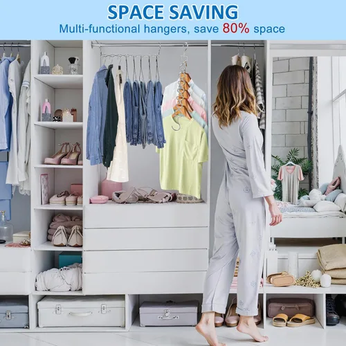 Miniatura 5 de 6 Pack de perchas que ahorran espacio para ropa, organizador de metal resistente con capacidad de 30 libras, percha mágica para ahorrar espacio