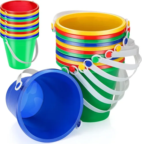 Miniatura 8 de Didaey 24 cubos de arena para playa a granel para niños de 5 pulgadas, coloridos y divertidos cubos de plástico y molde de castillo de arena para 4