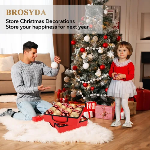 Miniatura 6 de Caja de almacenamiento de adornos de Navidad, organizador de almacenamiento de adornos para 128 bolas de adorno de 3 pulgadas, 8 bandejas extraíbles