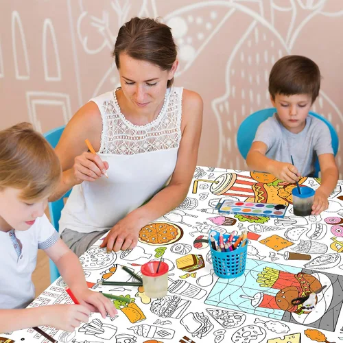 Miniatura 7 de Groovy - Mantel para colorear para niños, póster colorido de 30 x 72 pulgadas con letreros de paz, margarita, diseños retro, perfecto