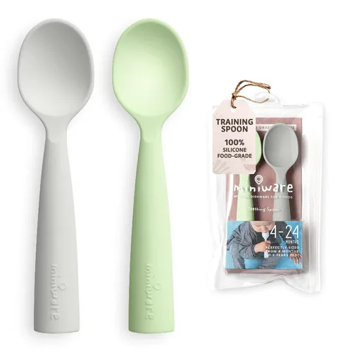 Miniware Cuchara de silicona para bebé para entrenamiento, utensilios para bebés sin BPA, cucharas para bebés de 6 meses, 100% silicona de grado