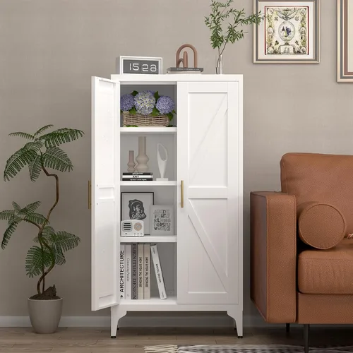 Miniatura 8 de Armario de almacenamiento de metal de 47 pulgadas de alto, gabinetes de almacenamiento de cocina con puertas y estantes, armario de metal blanco