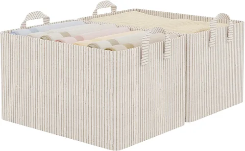 Miniatura 24 de StorageWorks Closet Storage Bins, Storage Baskets for Shelves, Closet Organizers and Storage Bins with Metal Frame, Handles, Beige, Cool Silky