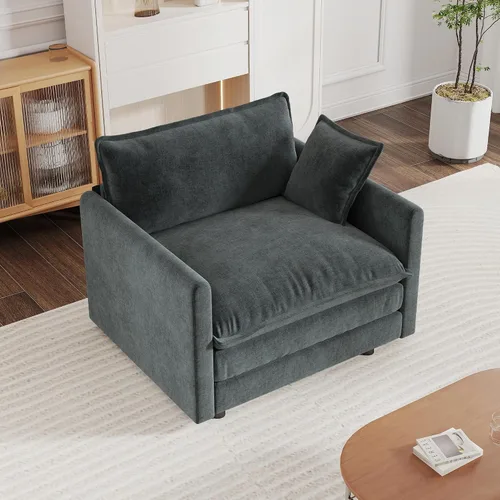 Miniatura 10 de mikibama Sofá de una plaza de 41.4 pulgadas, sillón cómodo tapizado profundo de chenilla con almohada decorativa para sala de estar, dormitorio
