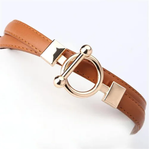 Miniatura 2 de CZDYUF Cinturón delgado con hebilla redonda para mujer, vestido decorativo a juego, estilo vaquero, cinturón simple (color F, tamaño 41.3 in)